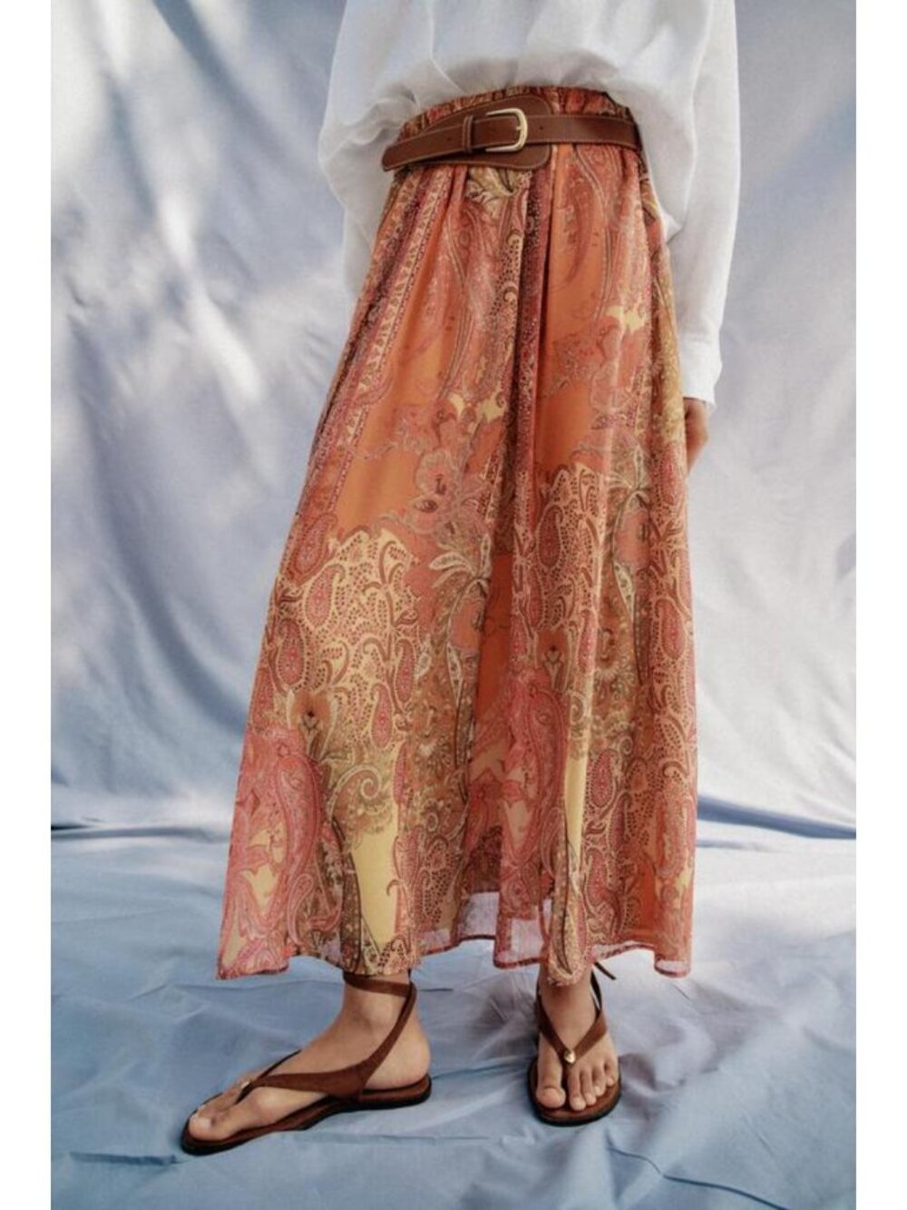 ZARA PRINTED MIDI SKIRT WITH BELT - Picture 4 of 7